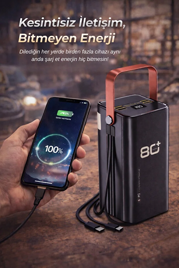 80.000 mAh Güçlü Powerbank LED Işıklı